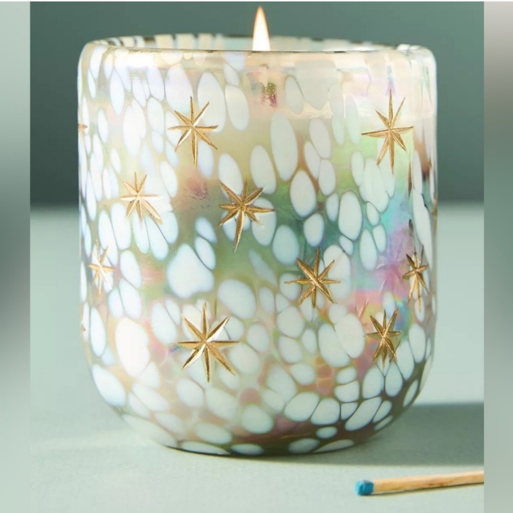 Anthropologie Festive Woody Winter Woods & Vanilla Gilded Glass Jar Candle NIB - Picture 1 of 4